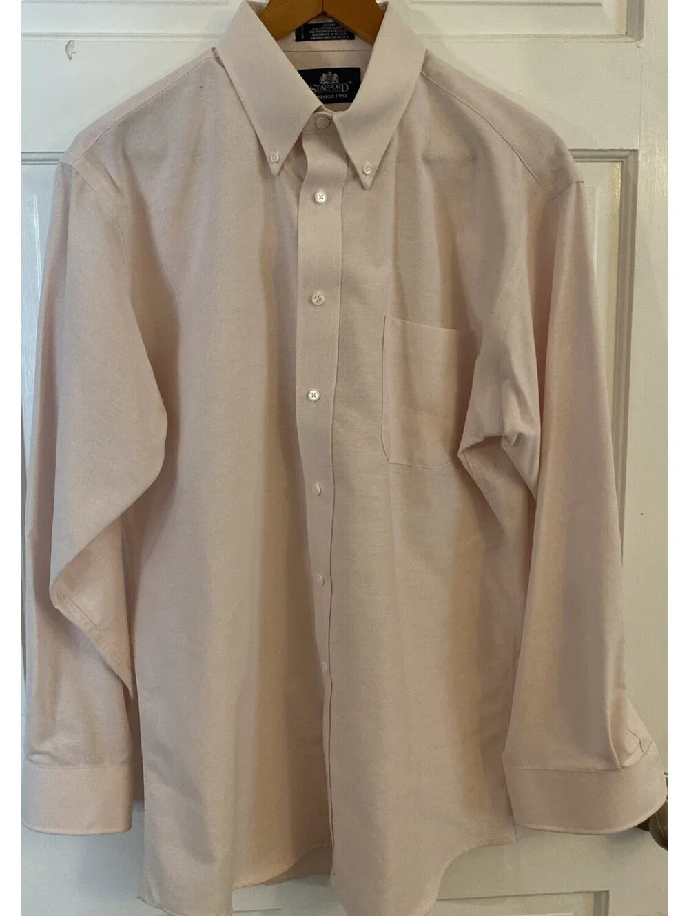 stafford dress shirt Men Sz 16.5 34 Pink Royal Twill Wrinkle Free Long Sleeve Regular fit Floral Appliqué Midi Dress sale50 fit from wrinkle Sizes:Xs